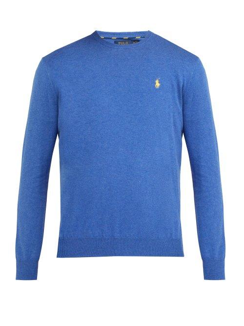 Matchesfashion.com Polo Ralph Lauren - Logo Embroidered Cotton Sweater - Mens - Blue