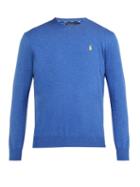 Matchesfashion.com Polo Ralph Lauren - Logo Embroidered Cotton Sweater - Mens - Blue