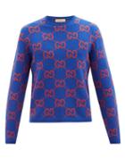 Gucci - Gg-jacquard Wool Sweater - Mens - Dark Blue