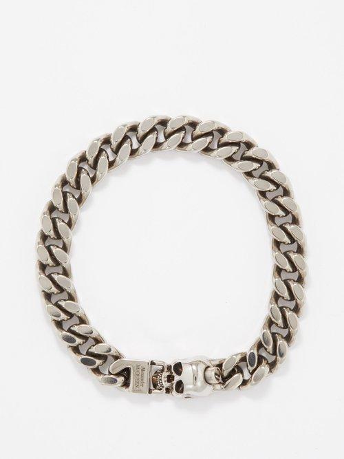 Alexander Mcqueen - Skull-clasp Curb-chain Bracelet - Mens - Silver
