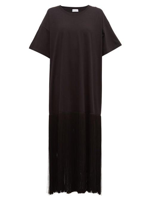 Matchesfashion.com Raey - Fringed Hem Cotton T Shirt Dress - Womens - Black