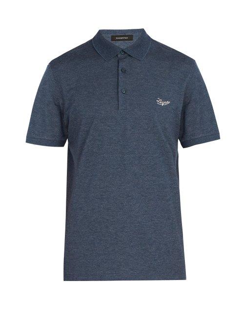 Matchesfashion.com Ermenegildo Zegna - Logo Embroidered Cotton Polo Shirt - Mens - Blue