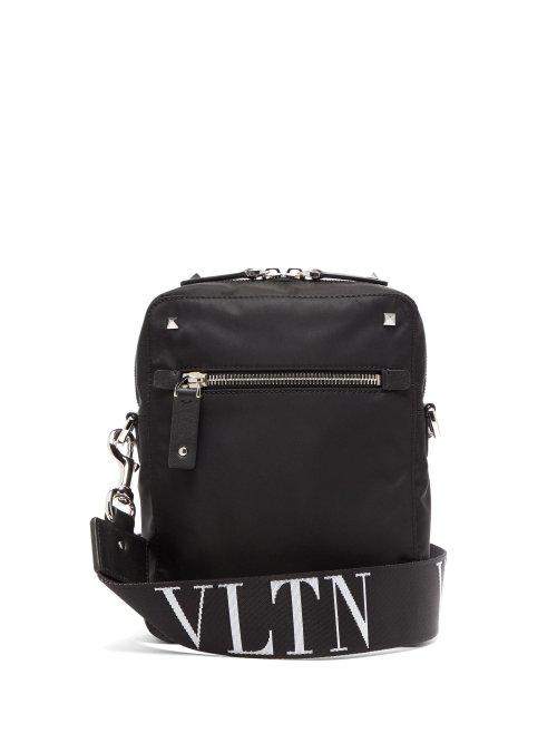 Matchesfashion.com Valentino - Vltn Jacquard Rockstud Messenger Bag - Mens - Black