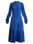 Matchesfashion.com Rochas - Pleated Silk Crepe De Chine Midi Dress - Womens - Blue