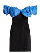Matchesfashion.com Isa Arfen - Bow Wow Off The Shoulder Velvet Mini Dress - Womens - Black Blue