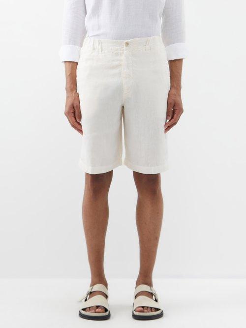 120 Lino 120% Lino - Flat-front Linen Shorts - Mens - Natural