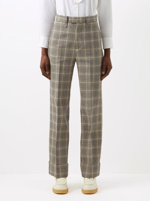 Gucci - Checked Linen-blend Twill Tailored Trousers - Womens - Grey Multi