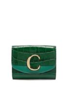 Matchesfashion.com Chlo - The C Logo Crocodile-effect Leather Wallet - Womens - Green