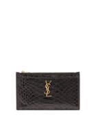 Matchesfashion.com Saint Laurent - Python-embossed Monogram Black Leather Pouch - Womens - Black