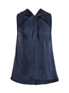 Matchesfashion.com Elizabeth And James - Blaine Twisted Front Satin Twill Top - Womens - Navy