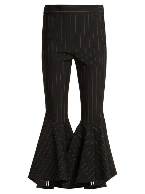 Matchesfashion.com Ellery - Sinous Kick Flare Pinstriped Wool Blend Trousers - Womens - Black