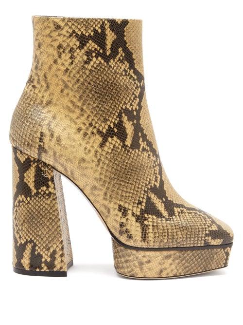 Matchesfashion.com Jimmy Choo - Bryn 125 Python-effect Leather Boots - Womens - Beige Multi