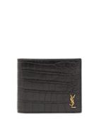Matchesfashion.com Saint Laurent - Ysl Monogram Crocodile-effect Leather Wallet - Mens - Black