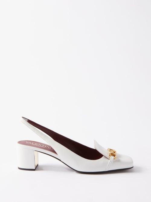 Valentino Garavani - V-logo Leather Slingback Pumps - Womens - White