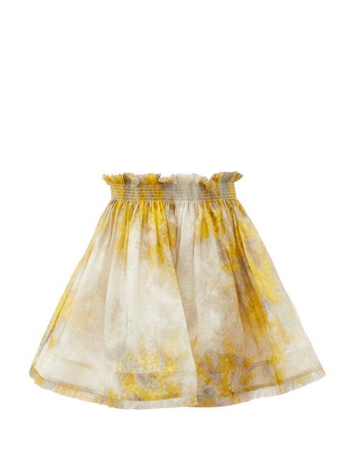 Matchesfashion.com Zimmermann - Botanica Wattle-print Linen-blend Organza Skirt - Womens - Yellow Print