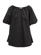 Matchesfashion.com Co - Boat-neck Puff-sleeve Cotton-blend Top - Womens - Black