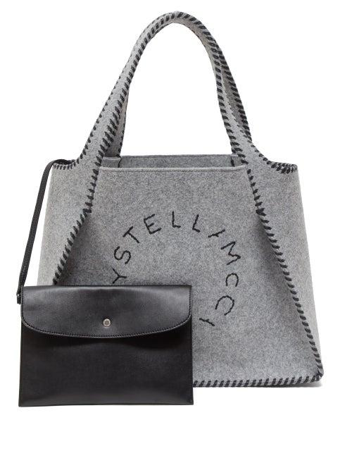 Matchesfashion.com Stella Mccartney - Stella Embroidered Logo Felt Tote Bag - Womens - Grey
