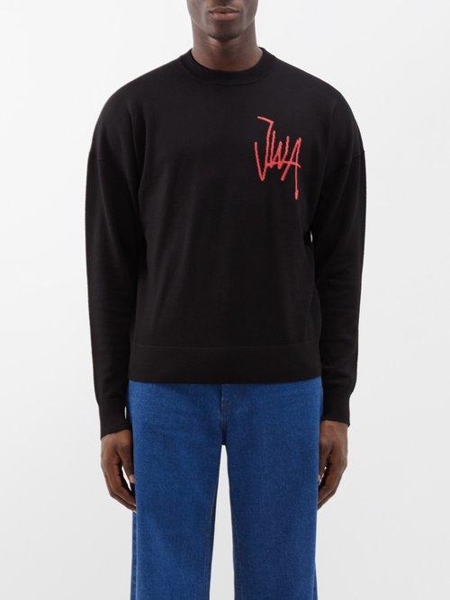 Jw Anderson - Jwa Logo-intarsia Wool Sweater - Mens - Black Pink