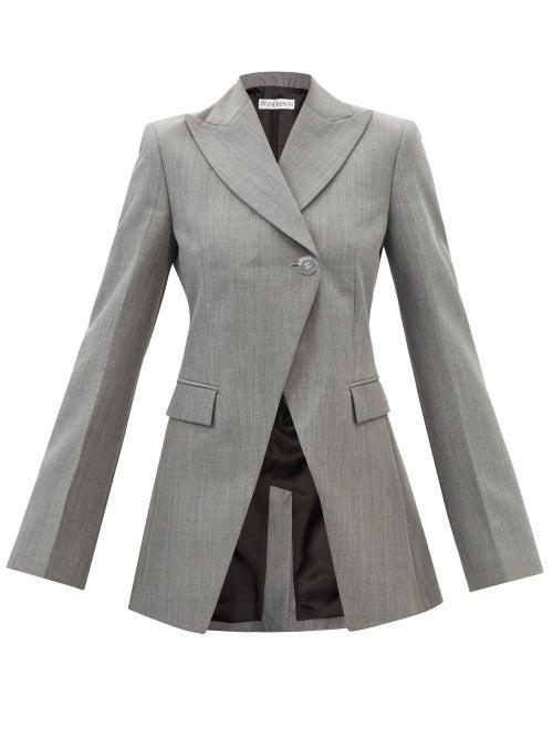 Jw Anderson - Asymmetric Wool-blend Twill Blazer - Womens - Grey