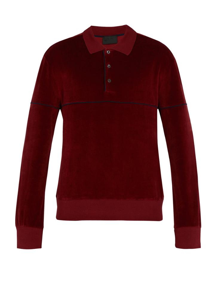 Prada Long-sleeved Chenille-cotton Polo Shirt