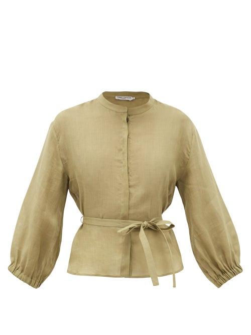 Matchesfashion.com Three Graces London - Haddie Belted Ramie Blouse - Womens - Khaki