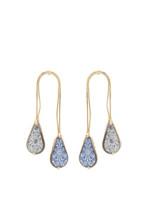 Matchesfashion.com Rosantica By Michela Panero - Sicilia Double Drop Ceramic Stone Clip Earrings - Womens - Blue Multi