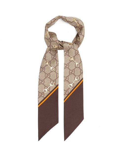 Gucci - Horsebit And Gg-print Silk-faille Scarf - Womens - Beige Multi