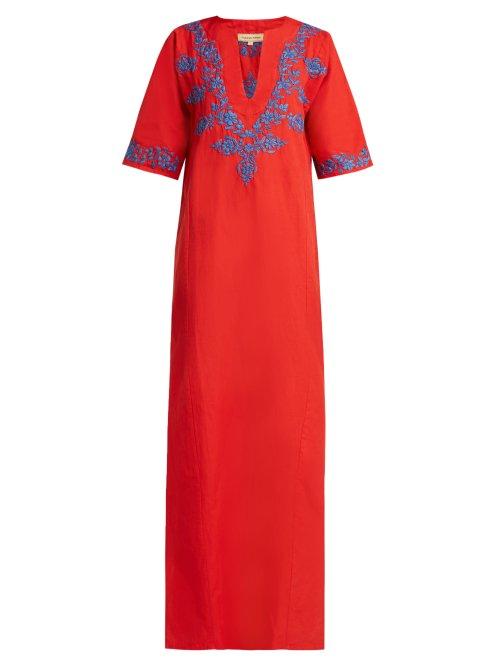 Matchesfashion.com Muzungu Sisters - Lotus Cotton Blend Kaftan - Womens - Red Navy