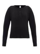 Matchesfashion.com Re/done Originals - Waffle-knit Cotton-jersey Henley Top - Womens - Black