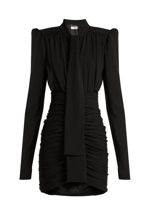 Matchesfashion.com Saint Laurent - Ruched Crepe Mini Dress - Womens - Black