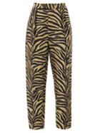 Matchesfashion.com Khaite - Magdeline High-rise Zebra-print Twill Trousers - Womens - Black Gold