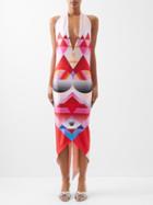 Conner Ives - Dalida Halterneck Geometric-print Satin Dress - Womens - Pink Multi