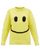 Matchesfashion.com Joostricot - Smiley Embroidered Wool Blend Sweater - Womens - Yellow