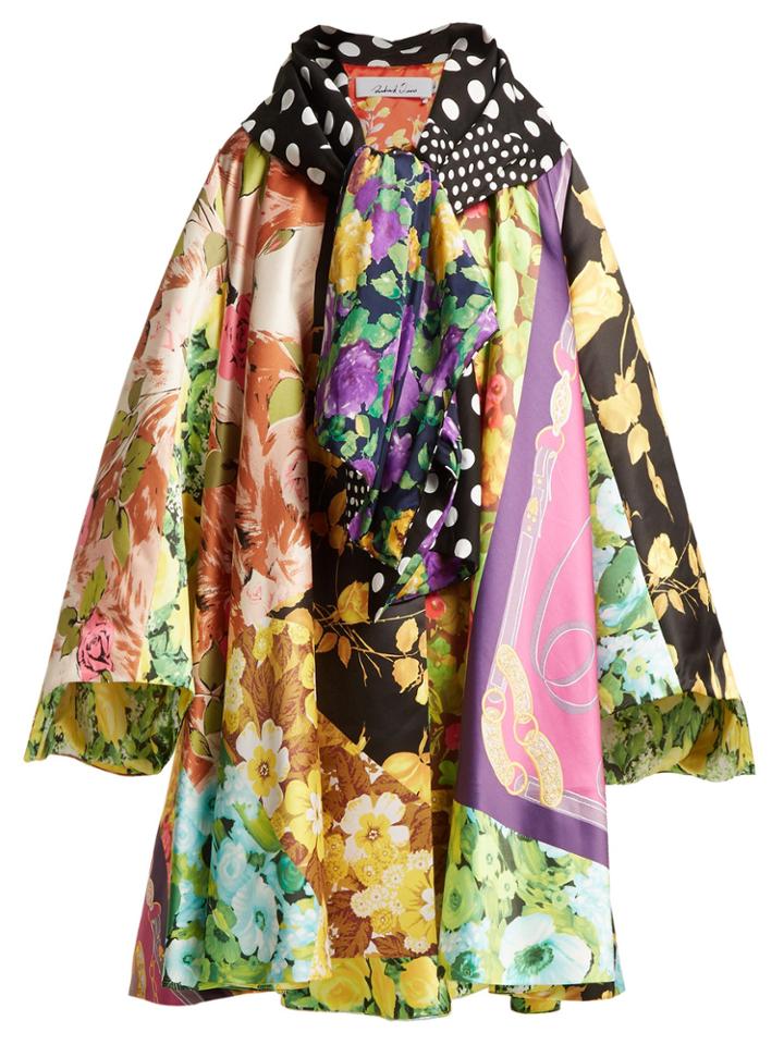 Richard Quinn Floral And Vintage Scarf-print Satin Coat