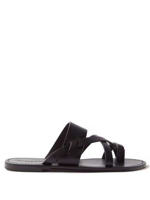 Saint Laurent - Culver Leather Flat Slides - Mens - Black