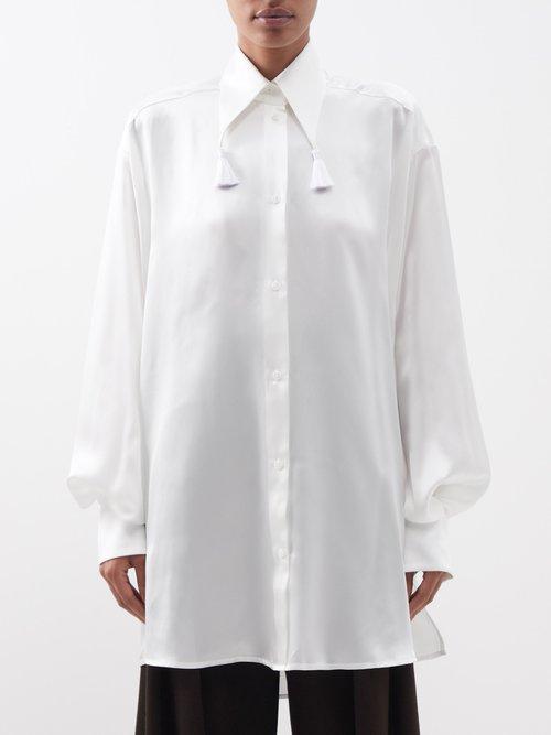 S.s. Daley - Tassel-collar Silk-crepe Shirt - Womens - White