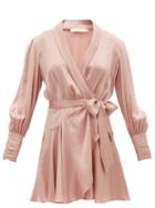 Zimmermann - Dancer V-neck Satin Mini Wrap Dress - Womens - Pink
