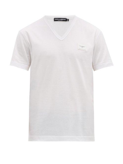 Matchesfashion.com Dolce & Gabbana - Logo Patch V Neck Cotton T Shirt - Mens - White