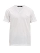 Matchesfashion.com Dolce & Gabbana - Logo Patch V Neck Cotton T Shirt - Mens - White