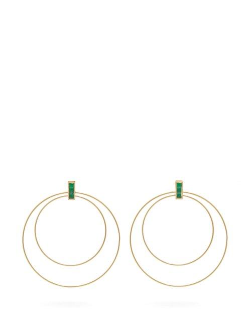 Matchesfashion.com Ileana Makri - Double Orbit Emerald & 18kt Gold Earrings - Womens - Yellow Gold