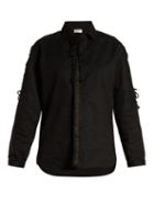 Matchesfashion.com Saint Laurent - Lace Up Cotton Blend Twill Shirt - Womens - Black