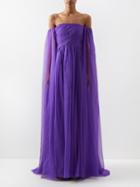 Valentino - Off-the-shoulder Silk-chiffon Dress - Womens - Purple