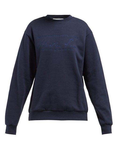 Matchesfashion.com Martine Rose - Logo Embroidered Cotton Sweatshirt - Womens - Navy