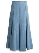 Gabriela Hearst Amy Embroidered A-line Denim Midi Skirt
