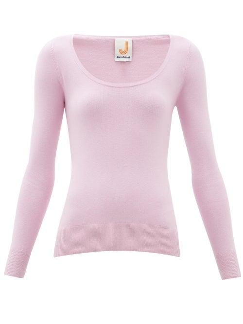 Matchesfashion.com Joostricot - Peachskin Scoop Neck Cotton Blend Sweater - Womens - Light Pink