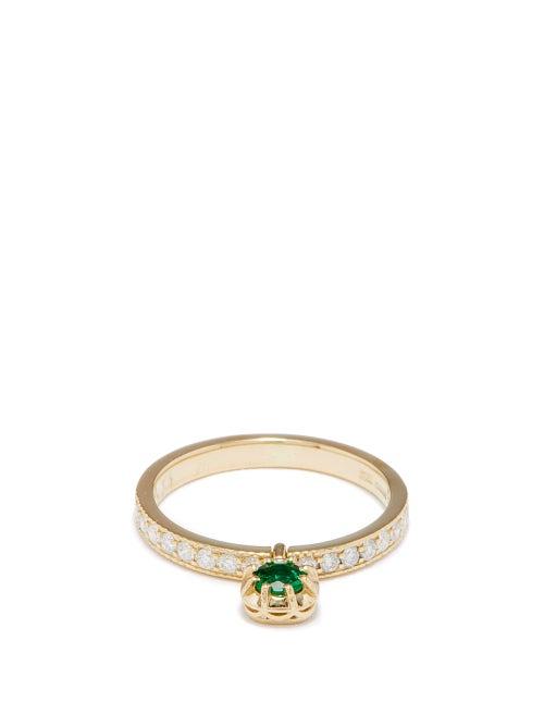 Jacquie Aiche - Sophia Diamond, Emerald & 14kt Gold Ring - Womens - Green Gold