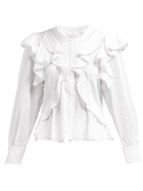 Matchesfashion.com Isabel Marant Toile - Alea Ruffled Cotton Blouse - Womens - White
