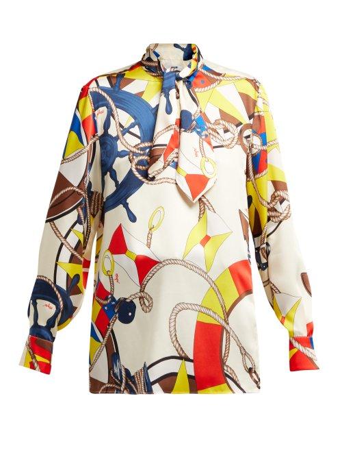 Matchesfashion.com Msgm - Scarf Print Satin Blouse - Womens - Multi