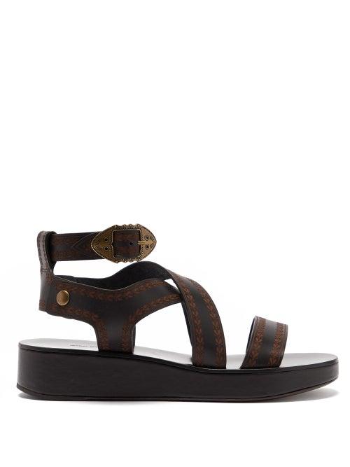Matchesfashion.com Isabel Marant - Nuriee Leather Flatform Sandals Nuriee - Womens - Black