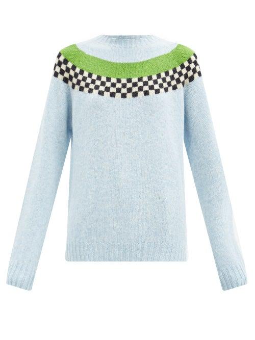 Matchesfashion.com La Fetiche - Bohus-jacquard Wool Sweater - Womens - Light Blue